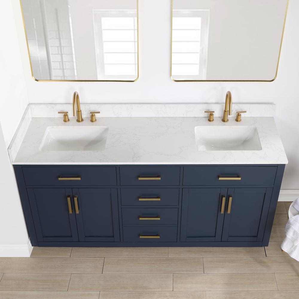 72" Double Bathroom Vanity in Royal Blue with Mirror