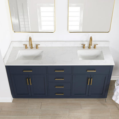 72" Double Bathroom Vanity in Royal Blue with Mirror