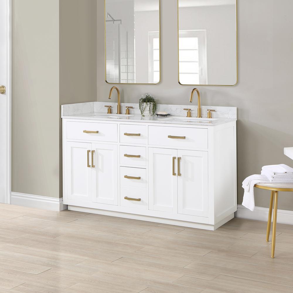60" Double Bathroom Vanity in White without Mirror