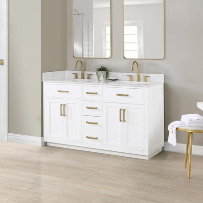 60" Double Bathroom Vanity in White without Mirror