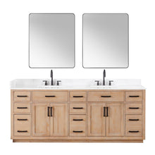 84" Double Bathroom Vanity in Light Brown with Mirror