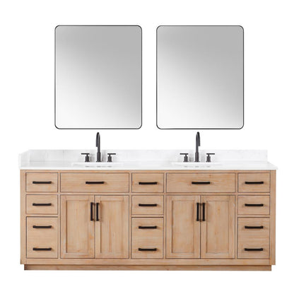 84" Double Bathroom Vanity in Light Brown with Mirror