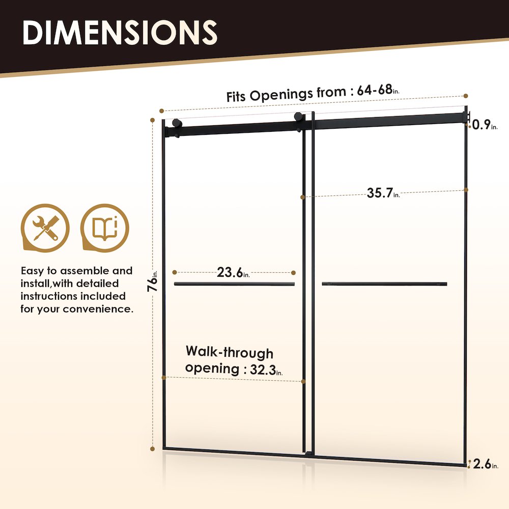 Frameless Exposed Roller Shower Door in Matte Black with Clear Glass
