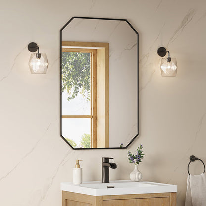 24"x36" Octagon Aluminum Framed in Matte Black Modern Bathroom Wall Mirror