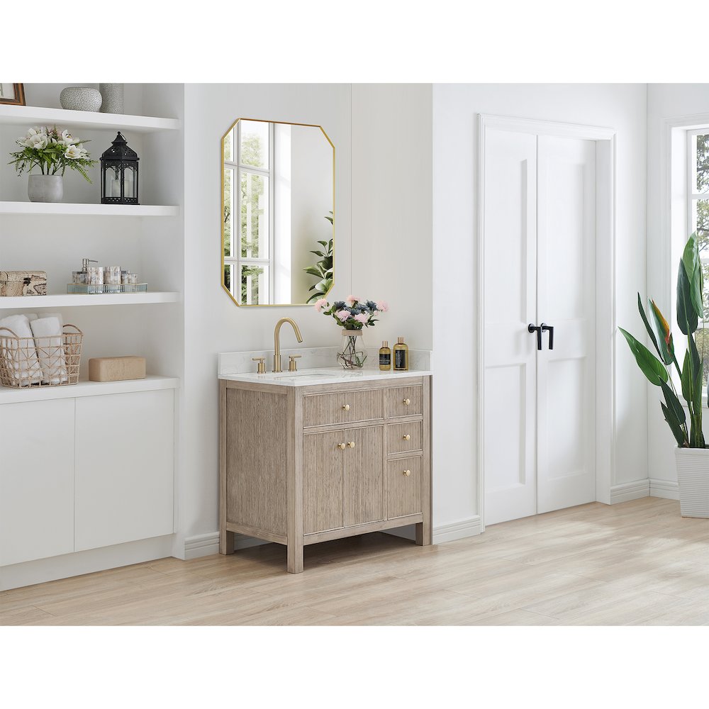 36"x30" Octagon Aluminum Framed in Brushed Gold Modern Bathroom Wall Mirror
