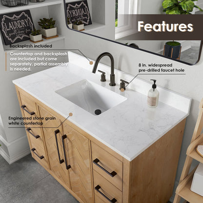 Bellavia 48" Single Bathroom Vanity Grain White Engineered Stone Countertop