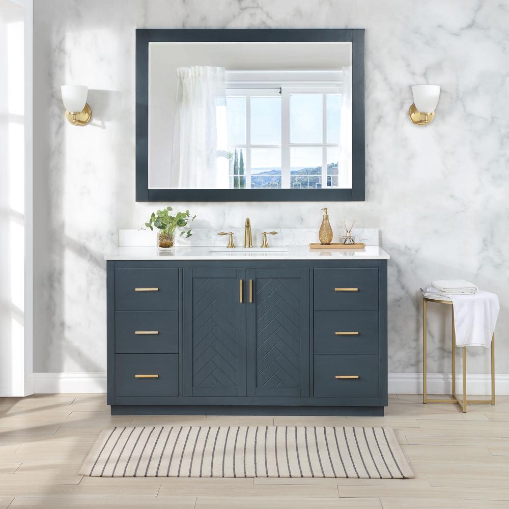 60" Single Bathroom Vanity Set in Classic Blue with Mirror