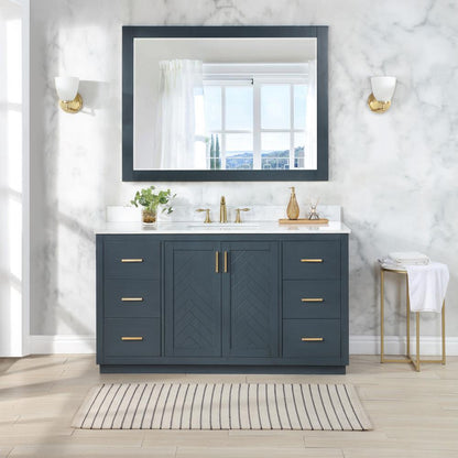 60" Single Bathroom Vanity Set in Classic Blue with Mirror