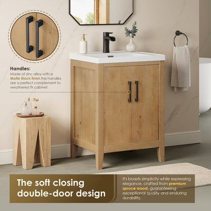 24" Single Bathroom Vanity in with White Ceramic Intergated Sink with Mirror