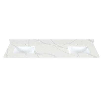 Arbios 72. in Quartz Stone Vanity Top in Calacatta White with White Sink