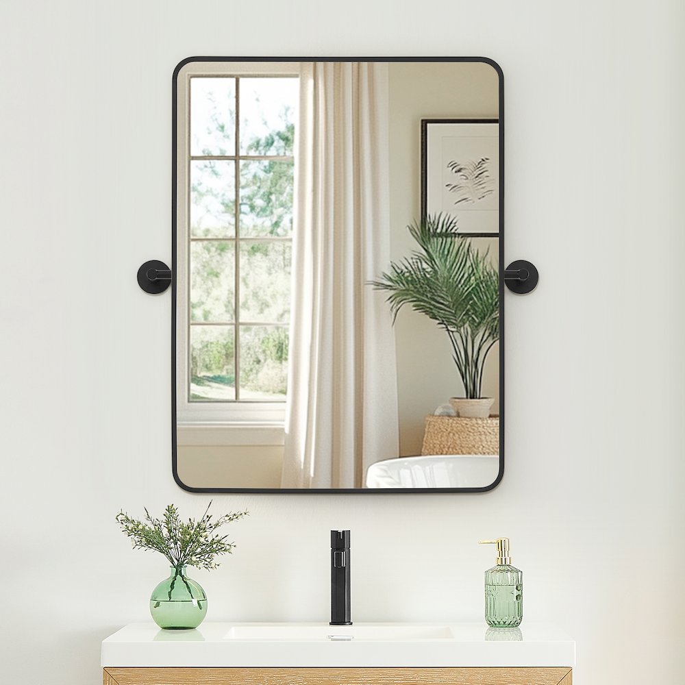 24x32'' Aluminum Framed in Matte Black Modern Bathroom Pivot Wall Mirror