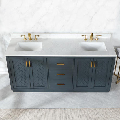 72" Double Bathroom Vanity Set in Classic Blue without Mirror
