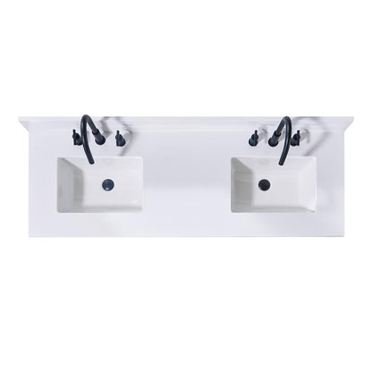 61. in Composite Stone Vanity Top in Snow White with Double White Sink
