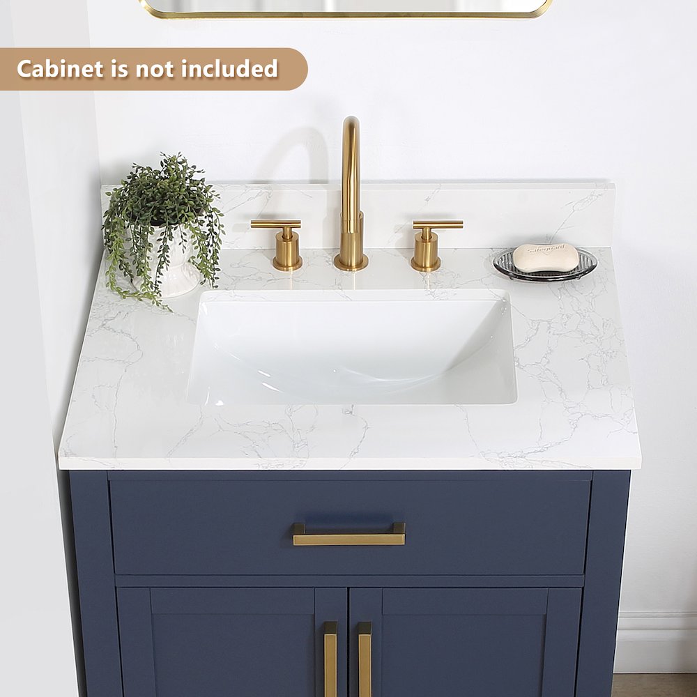 Ceres 31. in Engineered Stone Vanity Top in Grain White with Single White Sink
