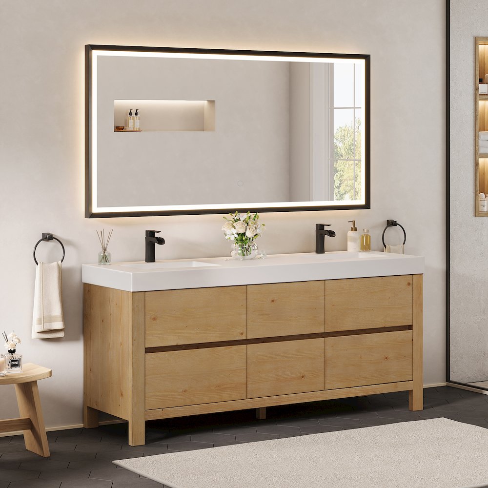 72" Double Bathroom Vanity in with White Artificial Stone Integrated Sink