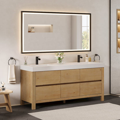 72" Double Bathroom Vanity in with White Artificial Stone Integrated Sink