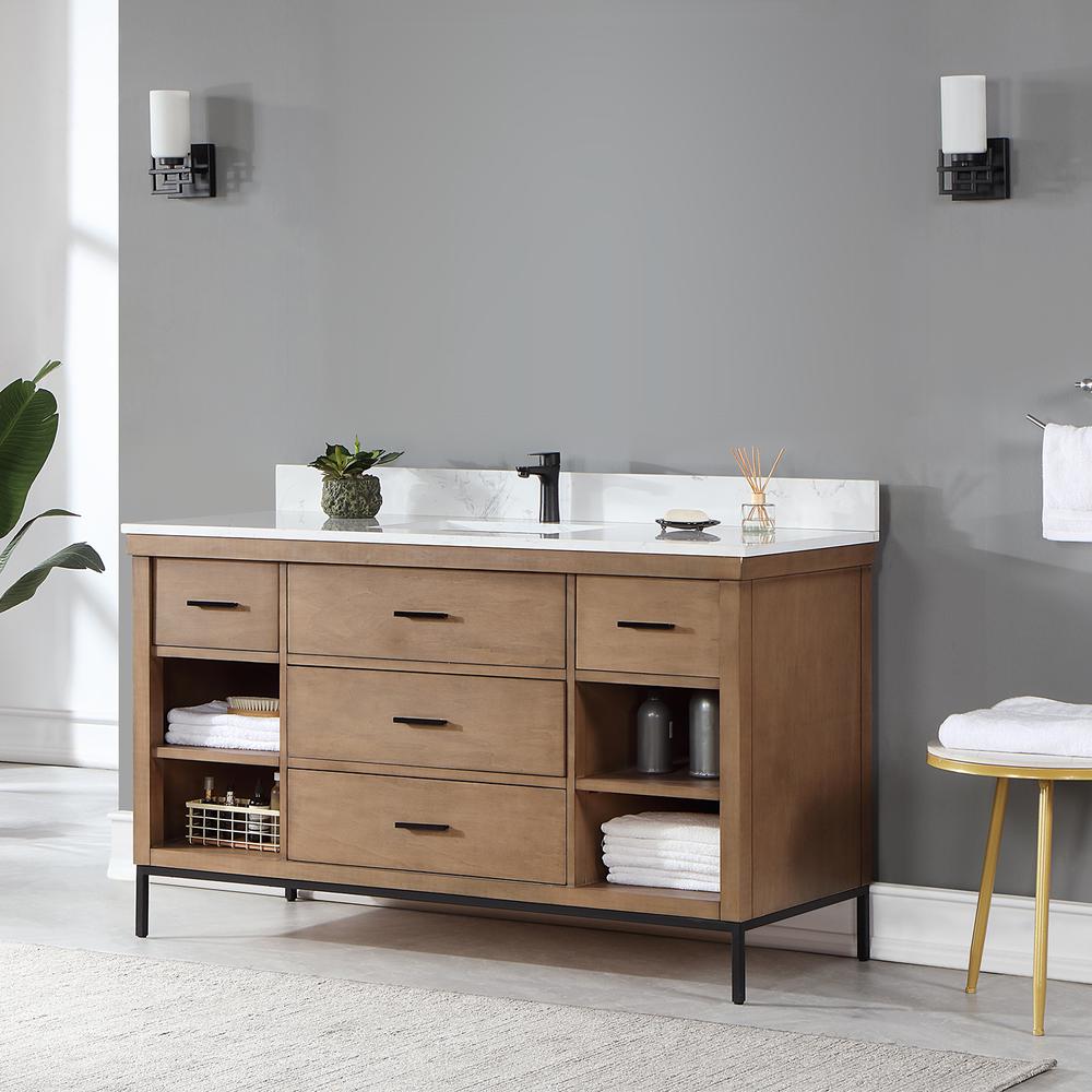60" Single Bathroom Vanity Set in Brown Pine without Mirror