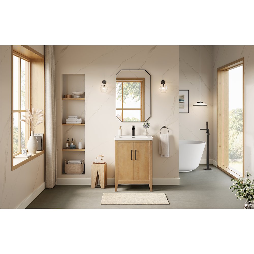 24" Single Bathroom Vanity in with White Ceramic Intergated Sink with Mirror