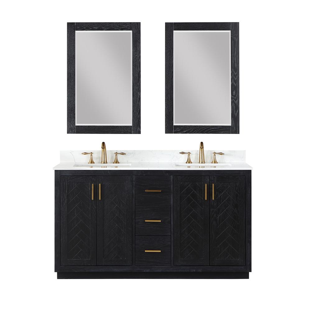 60" Double Bathroom Vanity Set in Black Oak with Mirror
