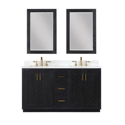 60" Double Bathroom Vanity Set in Black Oak with Mirror