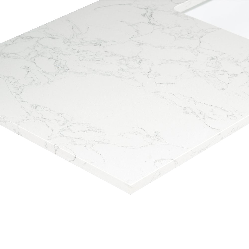 Ceres 37. in Engineered Stone Vanity Top in Grain White with Single White Sink