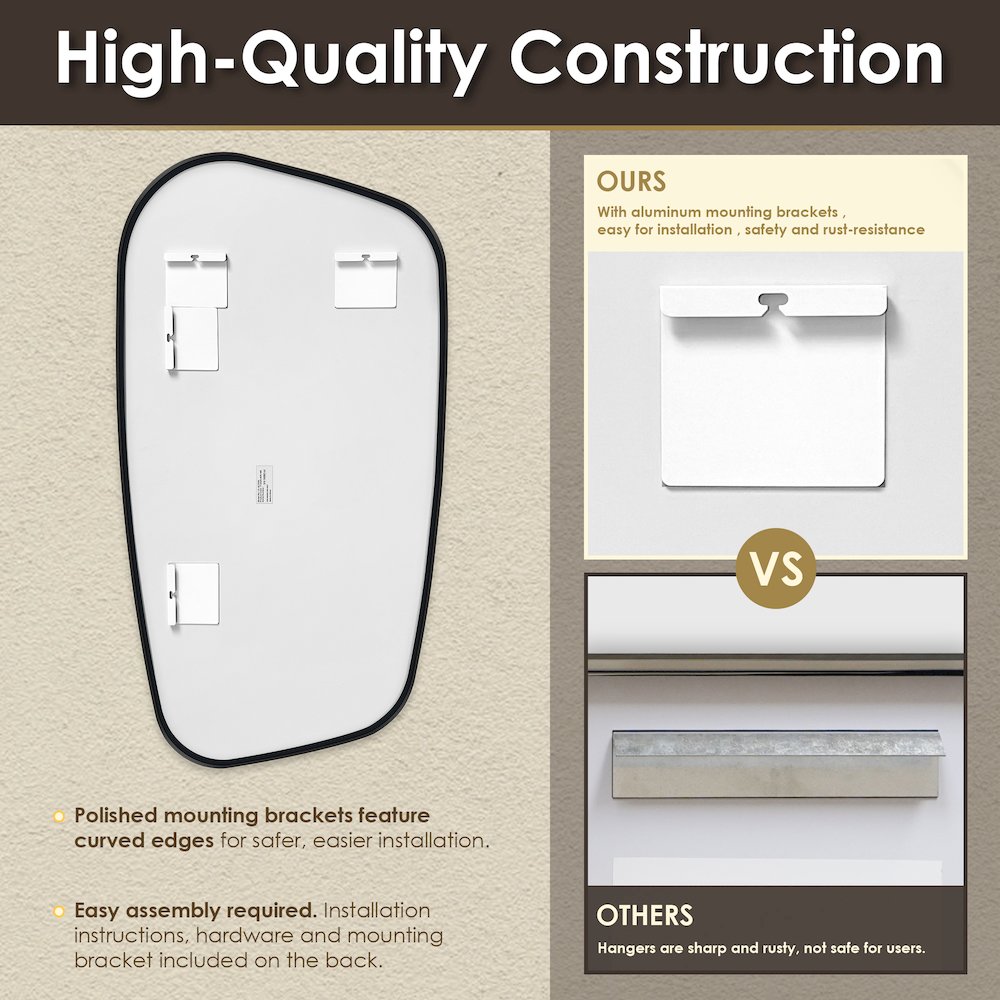 26"x48" Novelty Aluminum Framed in Matte Black Modern Bathroom Wall Mirror