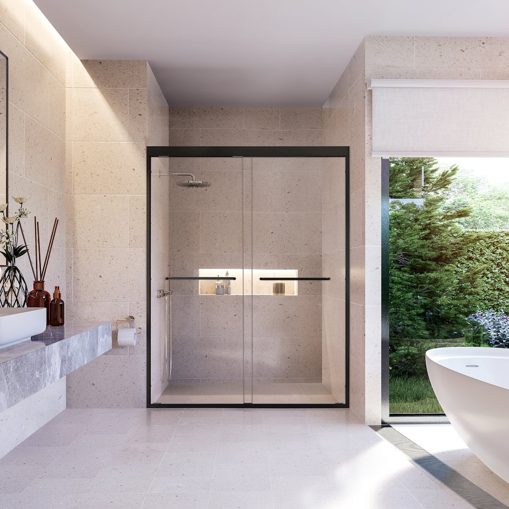 Framed Shower Door in Matte Black with Clear Glass