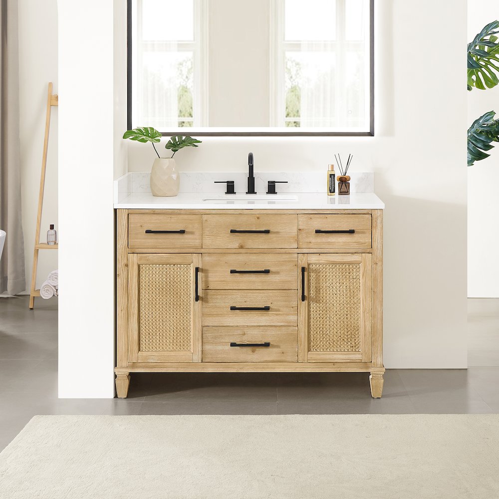 48" Single Bathroom Vanity in with Grain White Engineered Stone Countertop