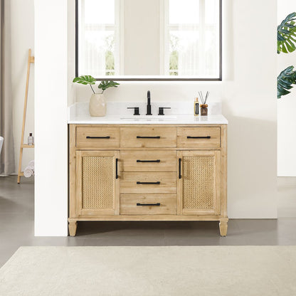 48" Single Bathroom Vanity in with Grain White Engineered Stone Countertop