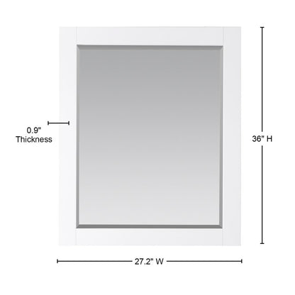 28" Rectangular Bathroom Wood Framed Wall Mirror in White