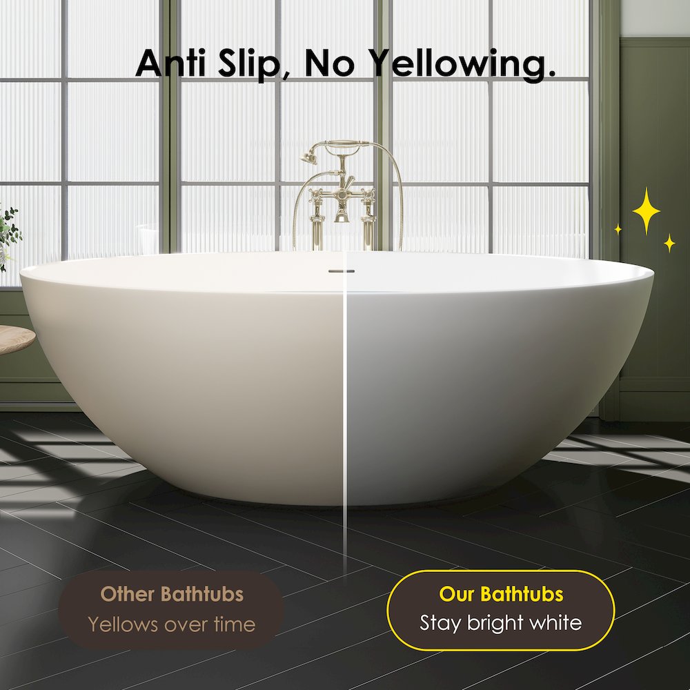 67" x 39" Solid Surface Soaking Bathtub in Matte White and Integrated Overflow