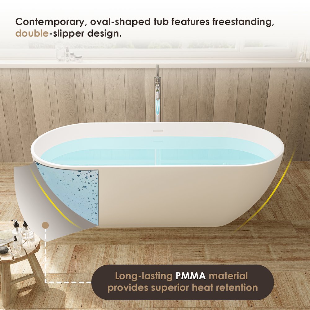59" x 30" Solid Surface Soaking Bathtub and Integrated Overflow