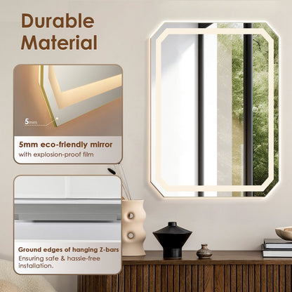 36x30" Octogan Frameless Modern LED Bathroom Vanity Mirror