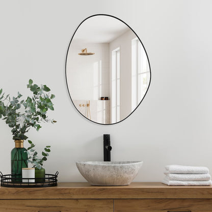 28"x36" Irregular Aluminum Framed in Matte Black Modern Bathroom Wall Mirror