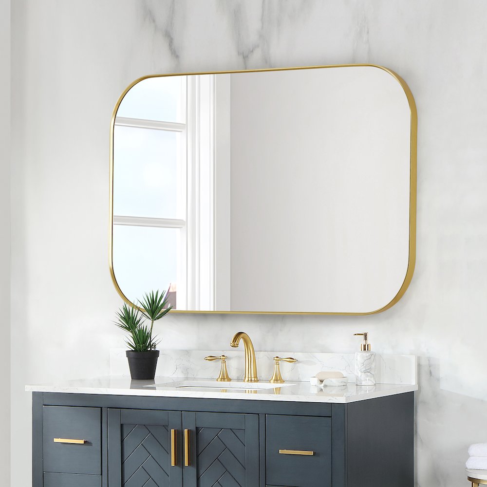 48x30" Rectangular Aluminum Framed in Brushed Gold Modern Bathroom Wall Mirror
