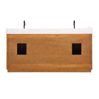 72" Double Bathroom Vanity in Light Brown with Mirror