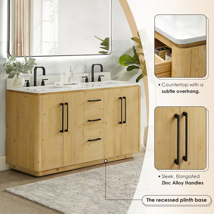 60" Double Bathroom Vanity in Nature Brown with Grain White