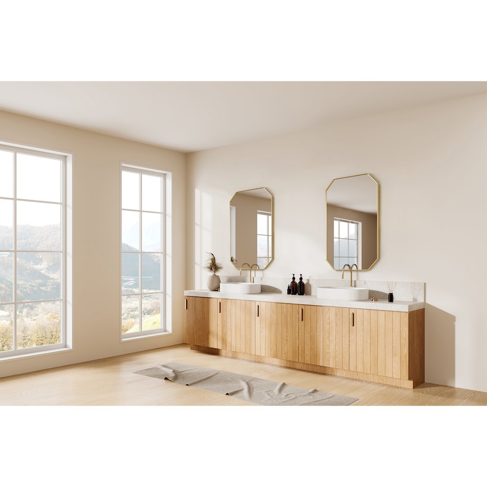 24"x36" Octagon Aluminum Framed in Brushed Gold Modern Bathroom Wall Mirror
