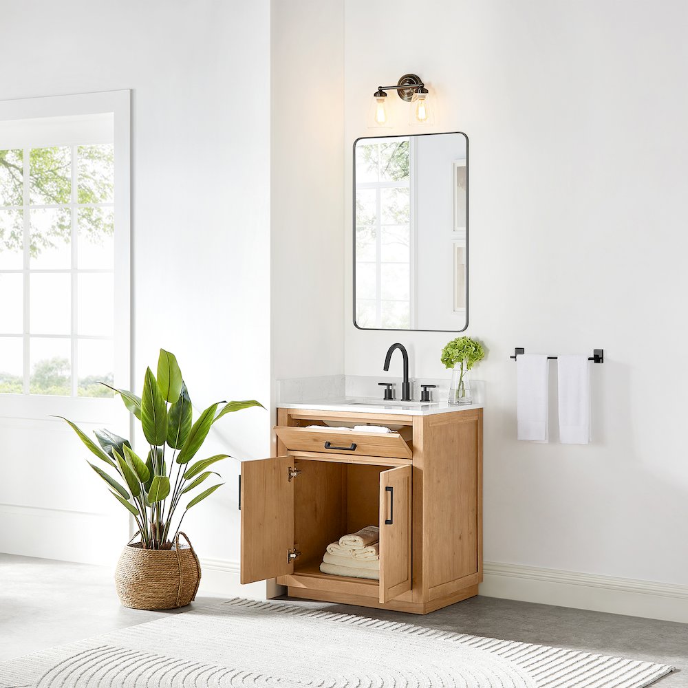 30" Single Bathroom Vanity in Light Brown with Grain White