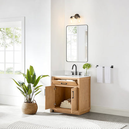 30" Single Bathroom Vanity in Light Brown with Grain White