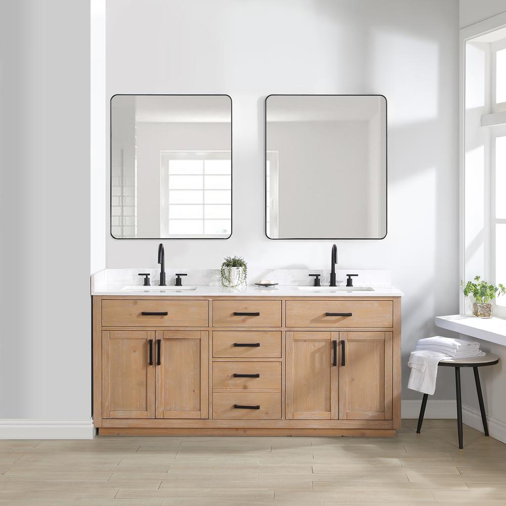 72" Double Bathroom Vanity in Light Brown with Mirror