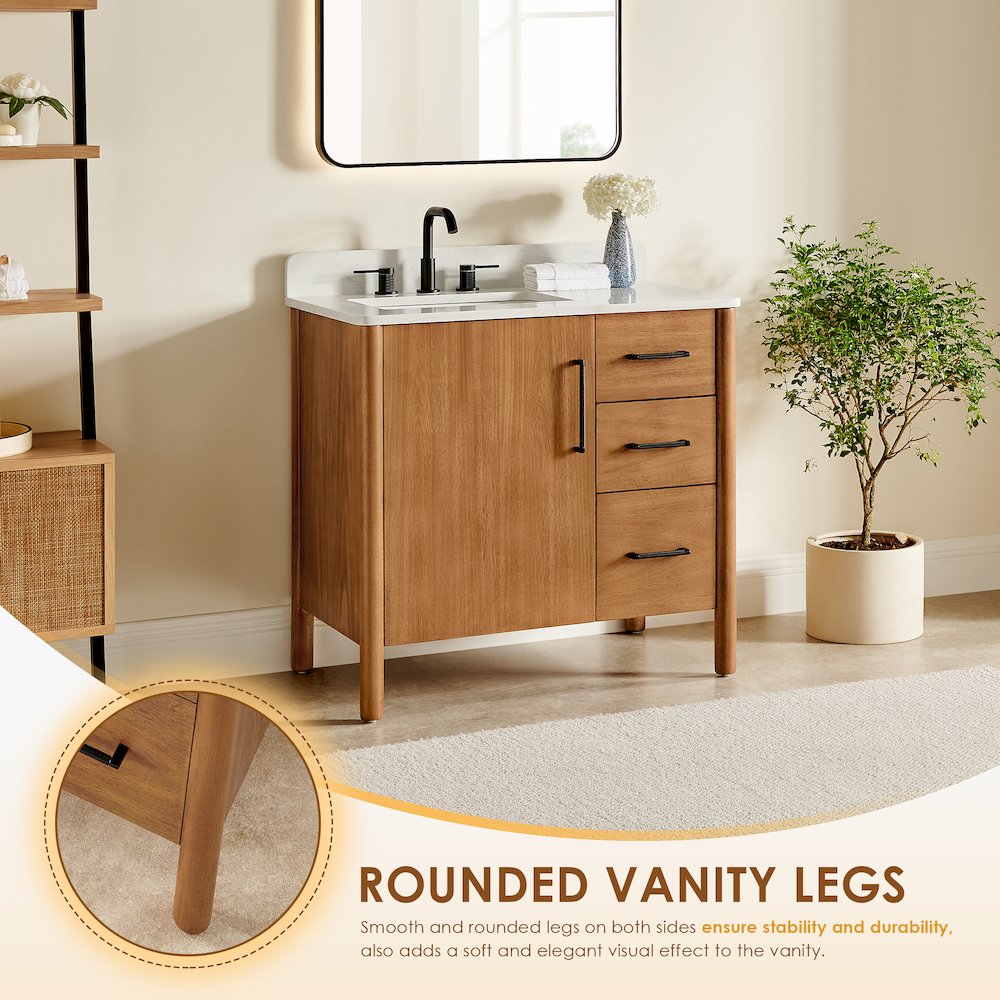 36" Single Bathroom Vanity in Mango Brown with Grain White