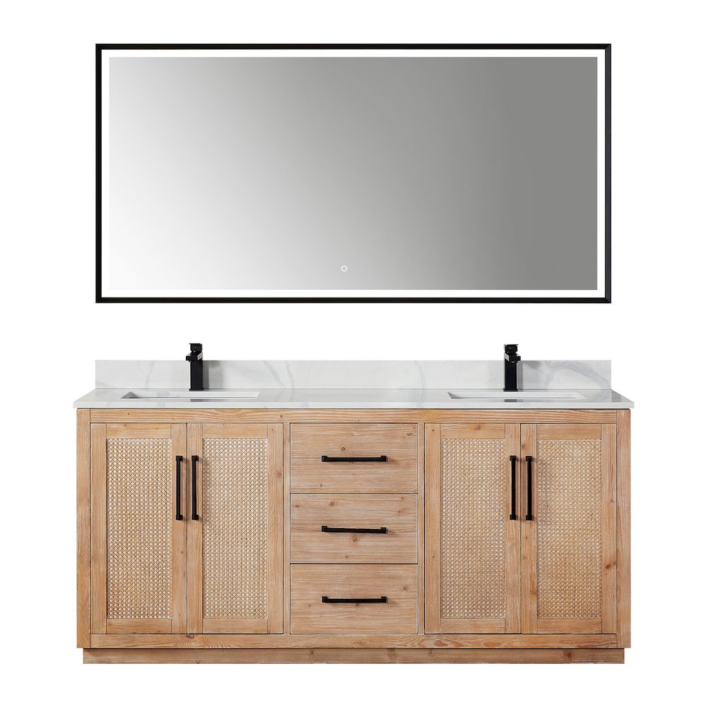 72" Double Bathroom Vanity with Calacatta White Quartz Countertop with Mirror