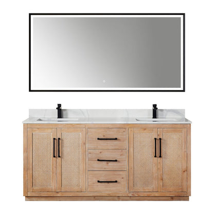 72" Double Bathroom Vanity with Calacatta White Quartz Countertop with Mirror