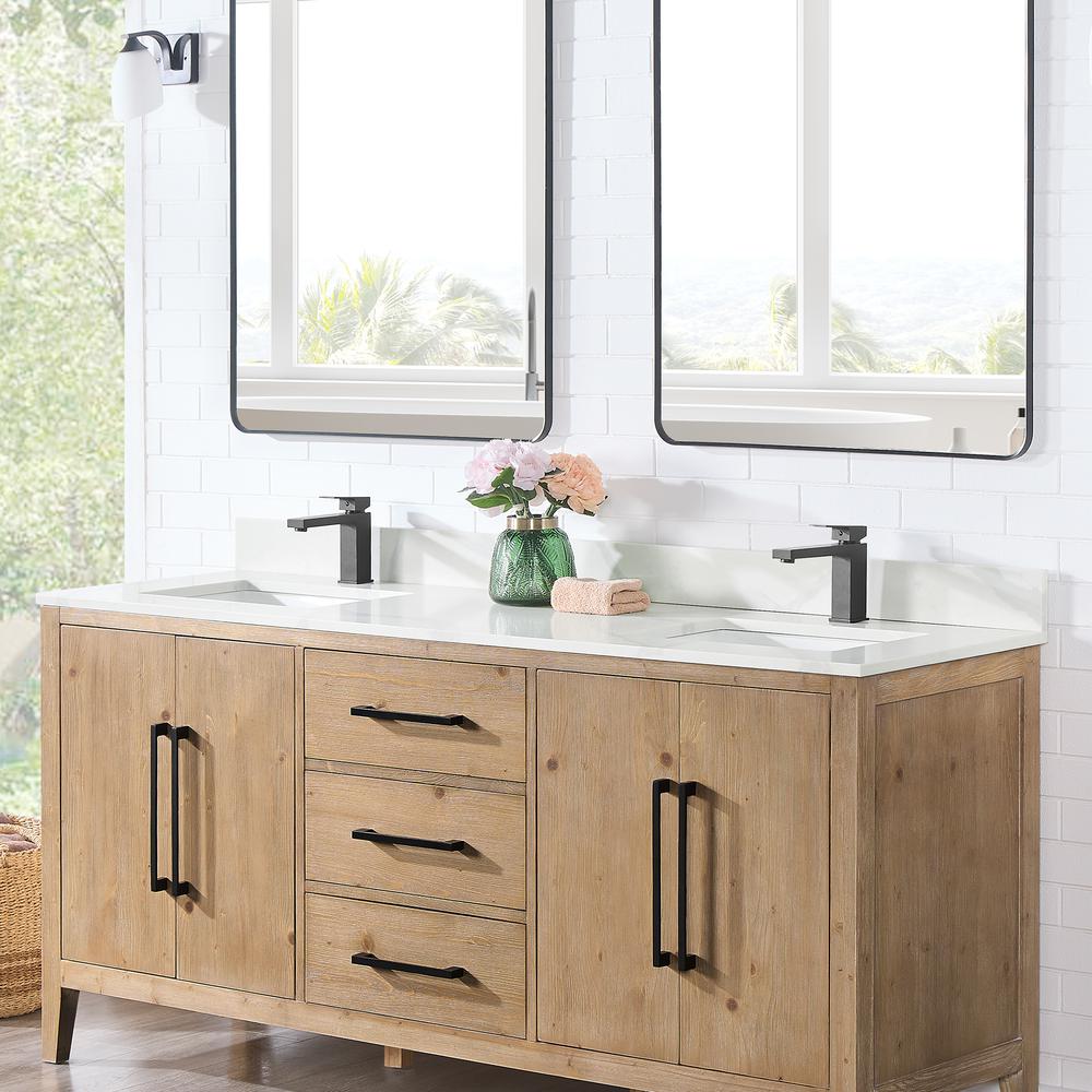 Arbios 72. in Quartz Stone Vanity Top in Calacatta White with White Sink