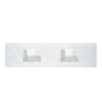 Ceres 84. in Engineered Stone Vanity Top in Grain White with Double White Sink
