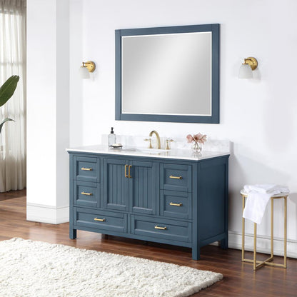 60" Single Bathroom Vanity Set in Classic Blue with Mirror