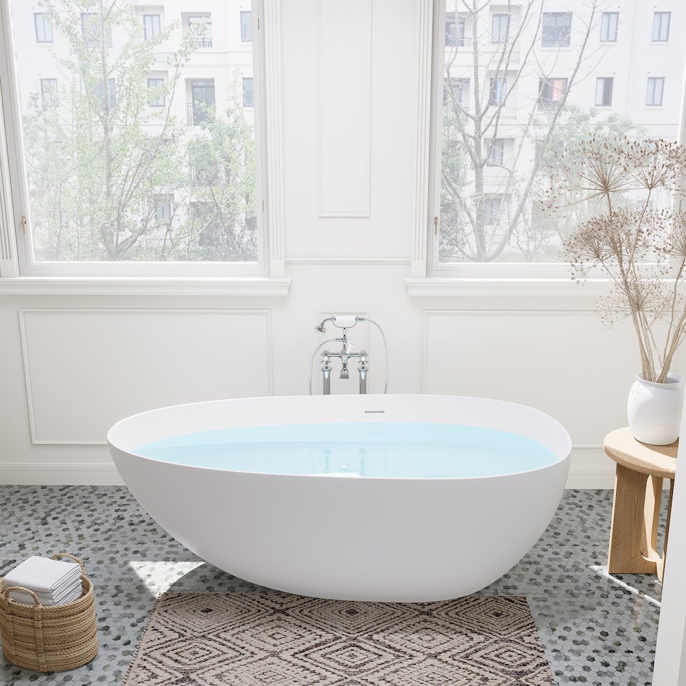 59" x 31" Solid Surface Soaking Bathtub and Integrated Overflow