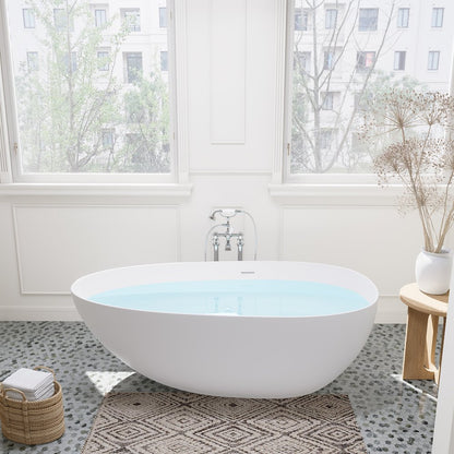 59" x 31" Solid Surface Soaking Bathtub and Integrated Overflow