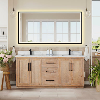 72" Double Bathroom Vanity with Calacatta White Quartz Countertop with Mirror